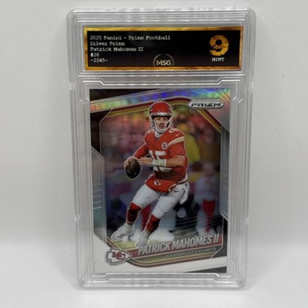 Sports Cards 2025 Panini Prizm Patrick Mahomes II Silver Prizm Card #26 Graded 9